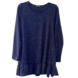 SHOP BASIC USA • Navy Blue Ruffled Long Sleeve Top Blouse